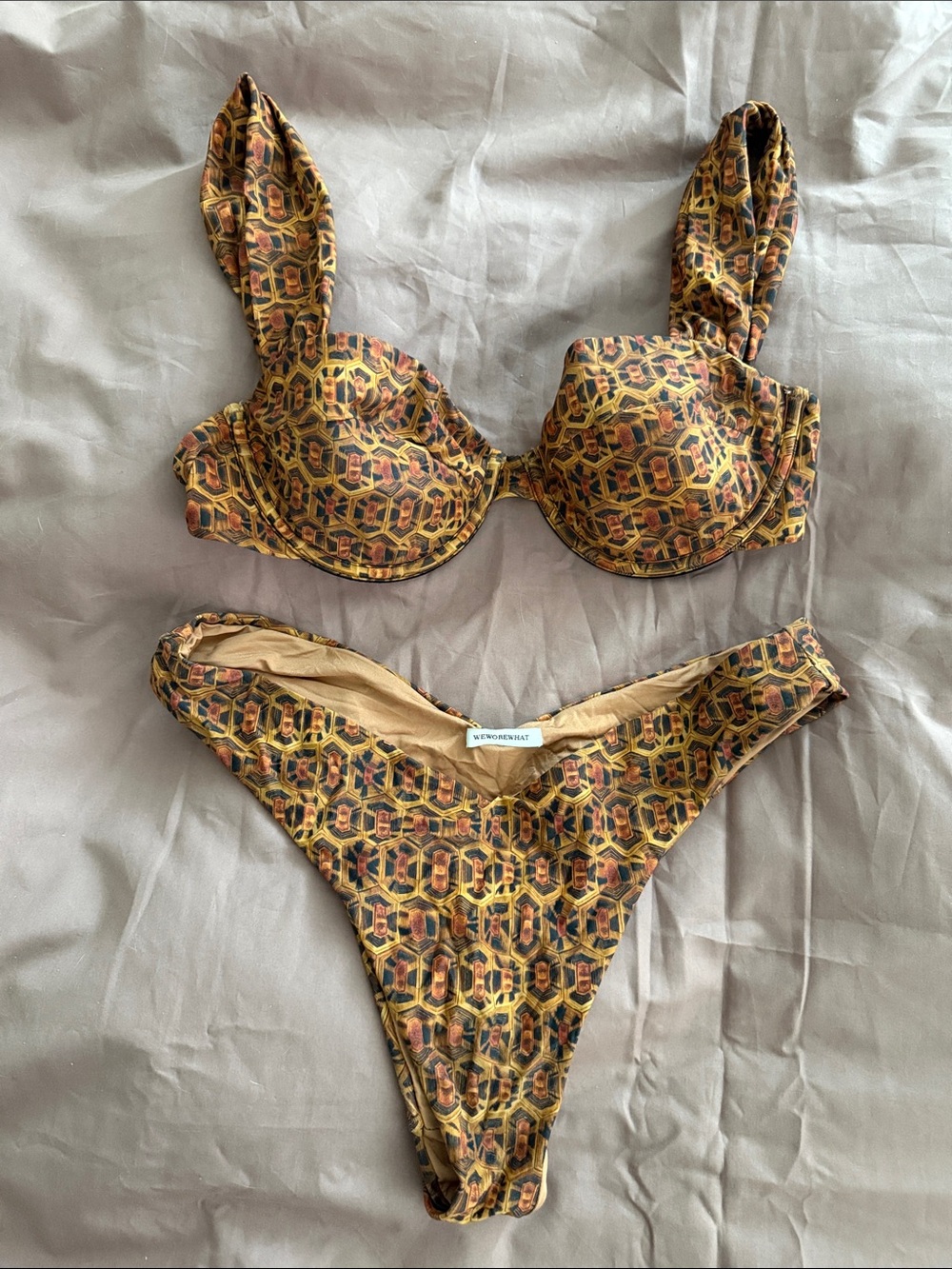 WeWoreWhat Gold and Black Geometric Bikini Set